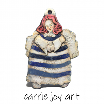 Well traveled Angel: One of a Kind. Hand painted, sculpted and embellished Polymer Clay art object, sculptured ornament.