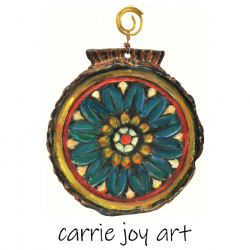 Healing Mandala II : Retro - Vintage style Mandala. Hand painted, sculpted and embellished Polymer Clay medallion sculptured ornament.