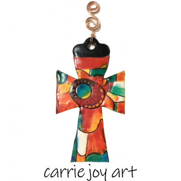 Polymer Clay Cross Ornament Talavera Style. Bright Colors. Unique, Original Art Wall Hanging. Home Decor Accent