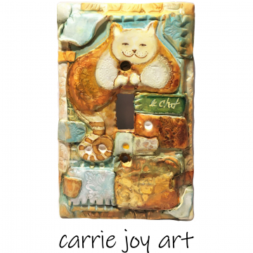 Peace Plate -Le Chat Marmalade Cat. Boho, rustic, farmhouse. Coastal Colors. Clay sculpted original art. Decorative Single Toggle Switch Cover.