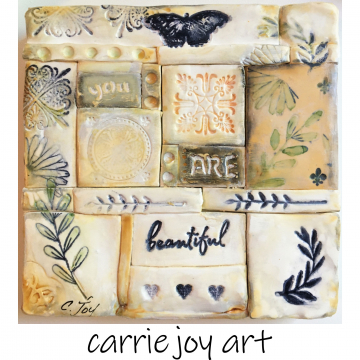 You Are Beautiful. Love Note from the Soul I. Inspirational Words and Botanicals, Polymer Clay Mosaic wall hanging.