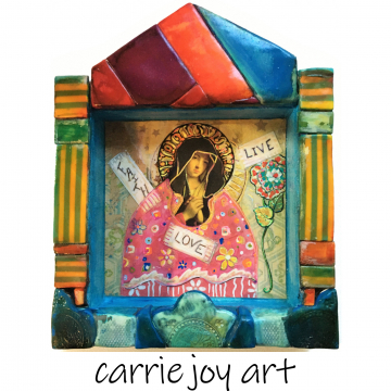 Love Letter From Above III. Polymer Clay Nicho Retablo Altar wall hanging. Mary, Saint, devotional. Mixed Media wall Decor.