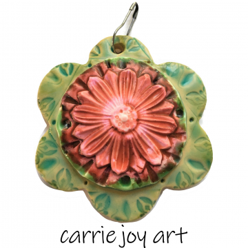 Flower Shaped Mandala - Polymer clay ornament.  Bohemian, healing, sculpted wall decor. Original, one of a kind art mosaic.