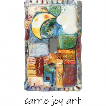 Peace Plate -Bohemian Colorful Moon Mosaic. Clay sculpted original art. Decorative Single Toggle Switch Cover. Peace, Love, Hope.