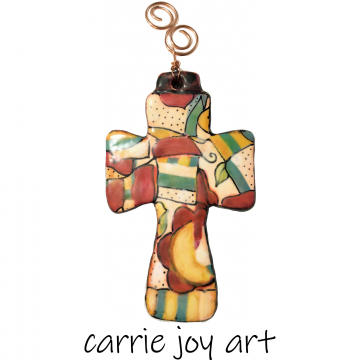 Polymer Clay Cross Ornament Talavera Style. Earth Colors. Unique, Original Art Wall Hanging. Home Decor Accent