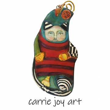 Fat Cat : One of a Kind.  Unique. Hand painted, sculpted and embellished Polymer Clay art figure, figurine sculptured ornament.